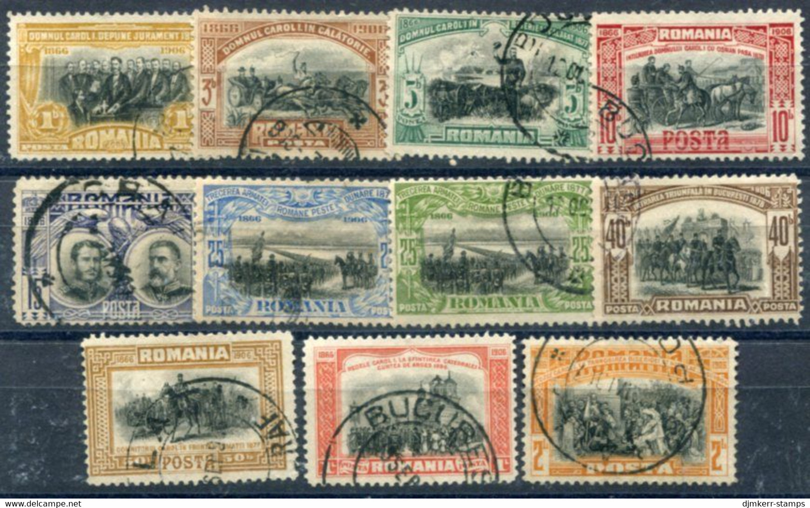 ROMANIA 1906 40th Anniversary Of Regency With 25 B. Error Of Colour Used.  Michel 187-96 + 192F - Oblitérés