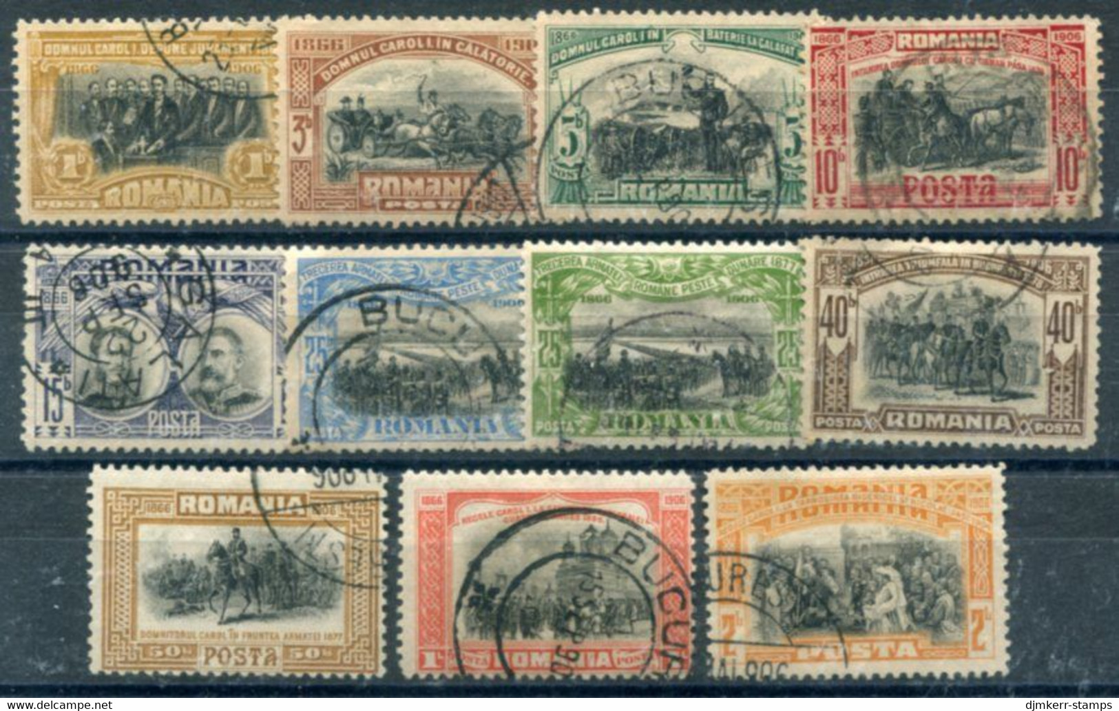 ROMANIA 1906 40th Anniversary Of Regency With 25 B. Error Of Colour Used.  Michel 187-96 + 192F - Oblitérés