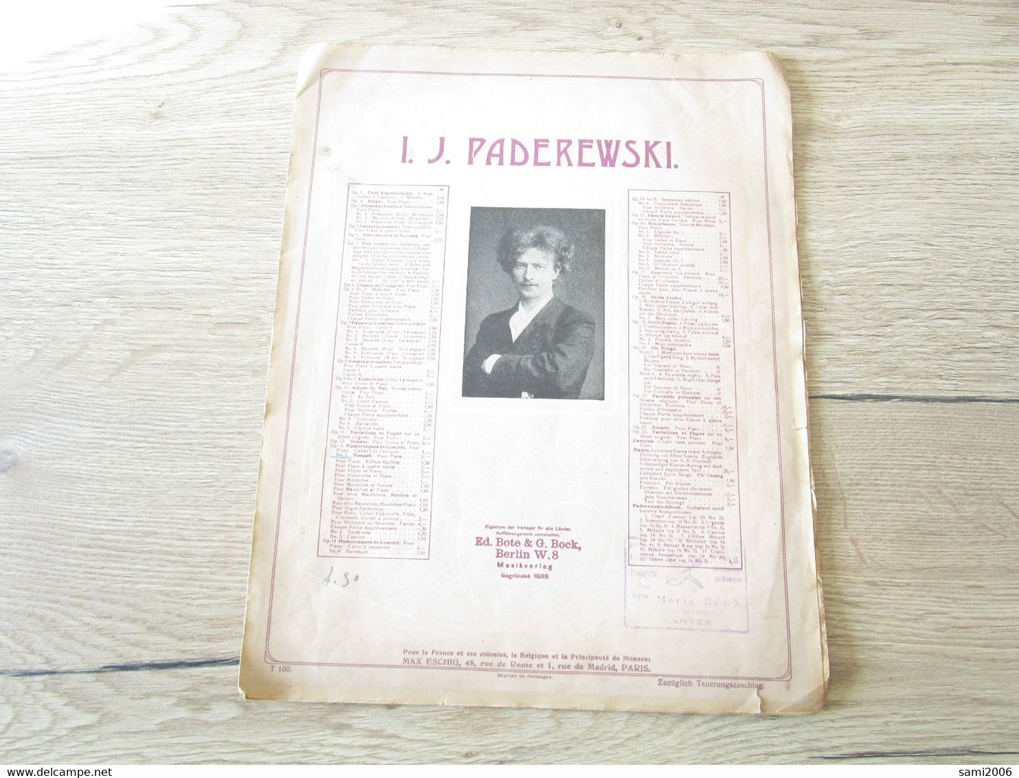 PARTITIONS I.J PADEREWSKI MENUET - Compositori Di Musica Di Cinema