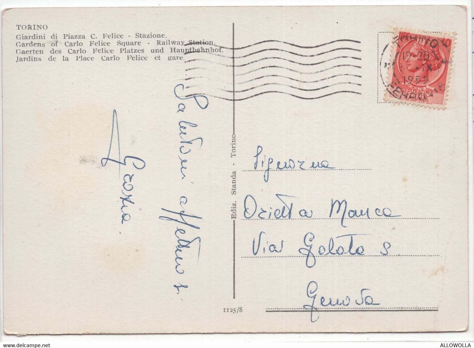 18696 " TORINO-GIARDINI DI PIAZZA C. FELICE-STAZIONE "-VERA FOTO-CART. POST. SPED.1955 - Stazione Porta Nuova