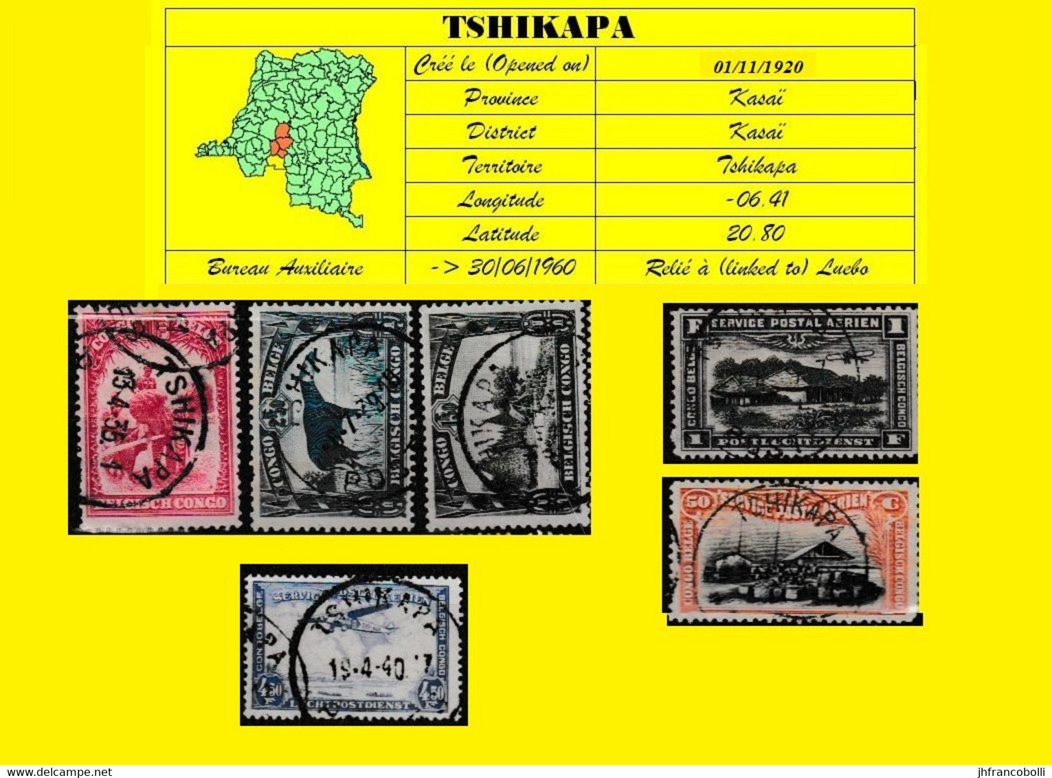 TSHIKAPA BELGIAN CONGO / CONGO BELGE =  CANCELATION STUDY X 6 STAMPS 1921/1934 PERIOD [H] - Variedades Y Curiosidades