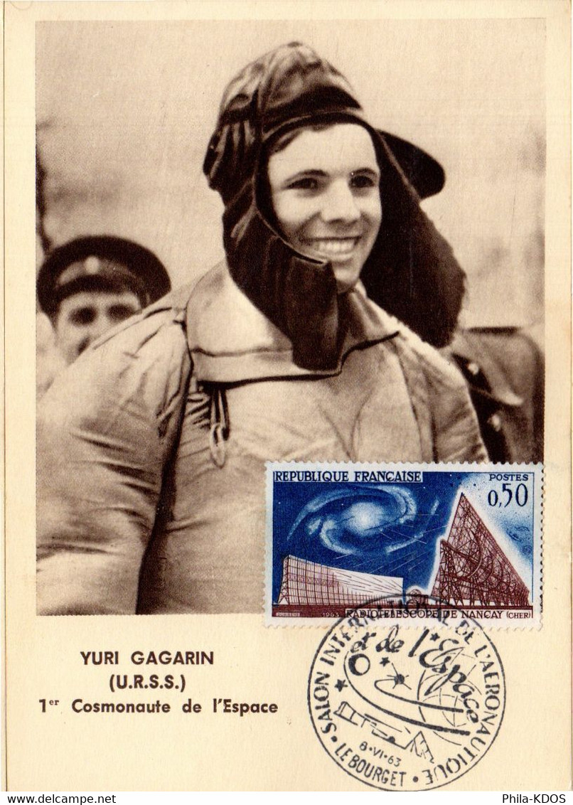 1963 " ESPACE / YURI GAGARIN (URSS) " Sur Carte Maximum. N° YT 1362. Parfait état. CM - Autres & Non Classés