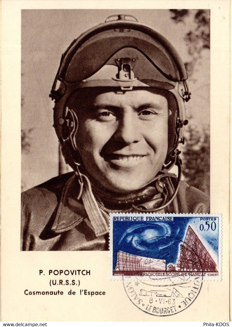 1963 " ESPACE / P. POPOVITCH (URSS) " Sur Carte Maximum. N° YT 1362. Parfait état. CM - Colecciones