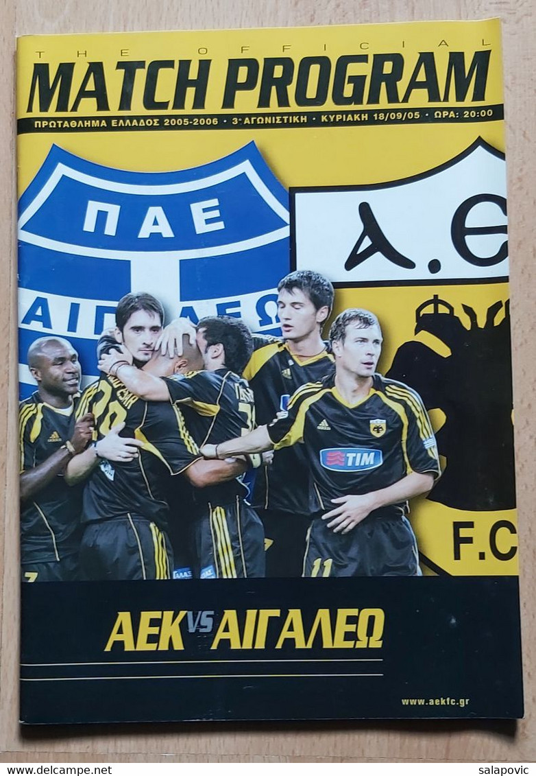 AEK Athens Vs Egaleo 18.9.2005 Football Match Program - Books