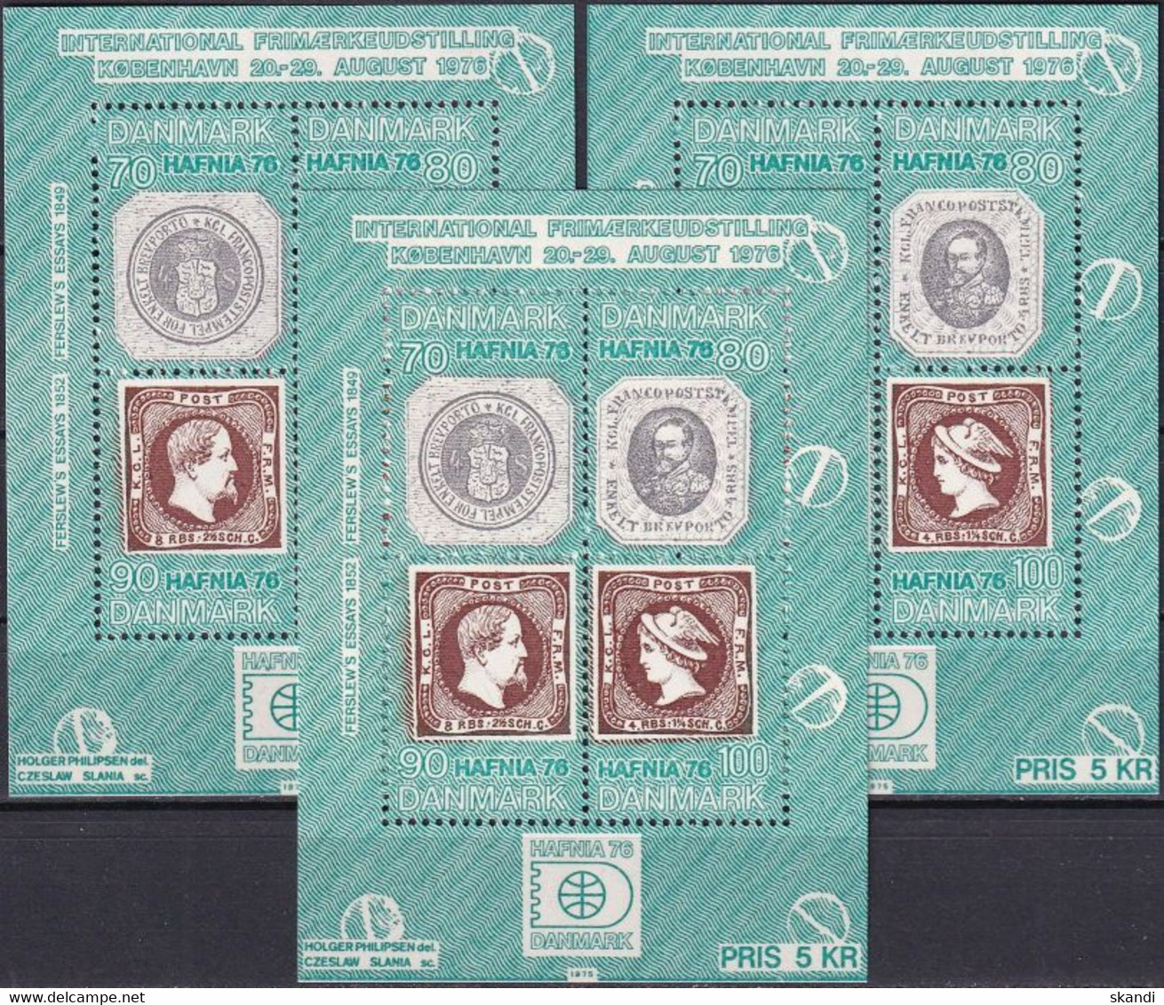 DÄNEMARK 1975 Mi-Nr. Block 1 3 Stück ** MNH - Blocs-feuillets