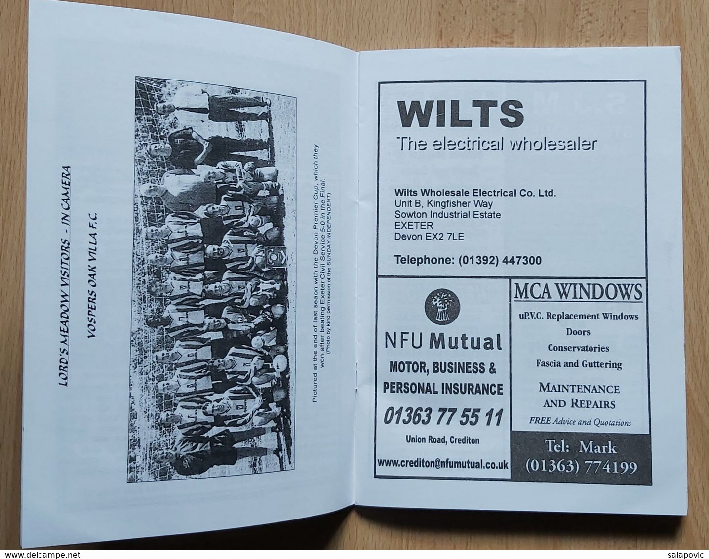 Crediton United Vs Vospers Oak Villa England Football Match Program - Libri