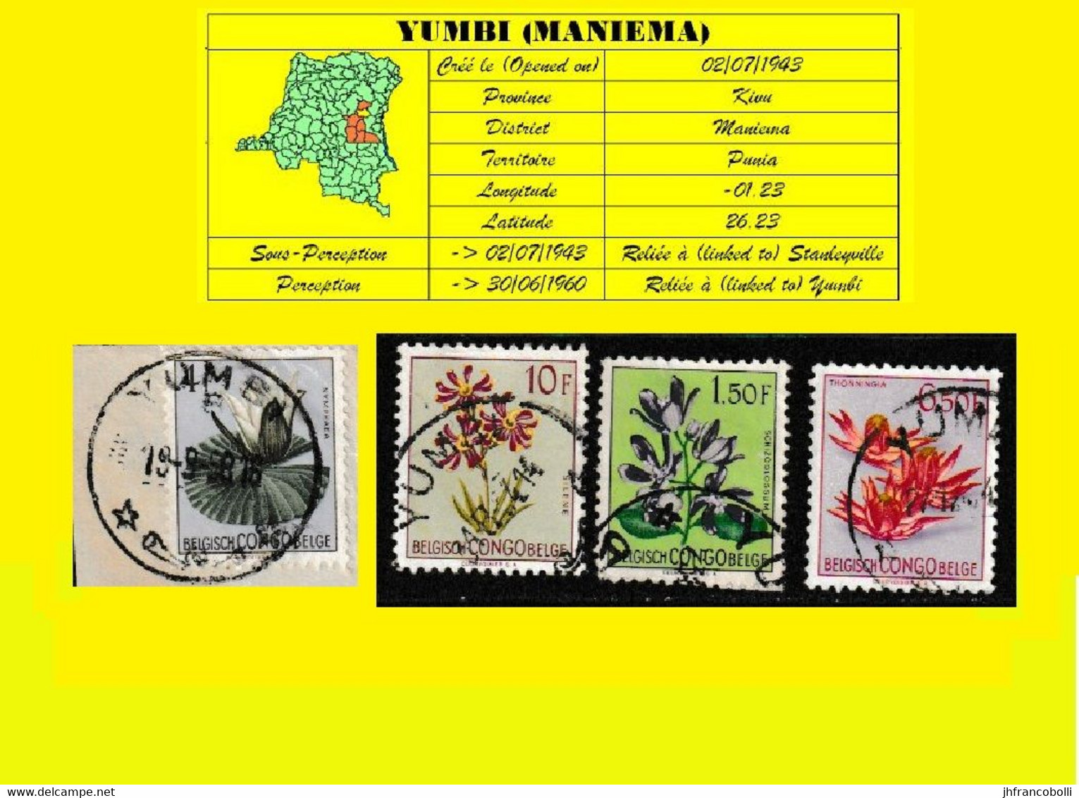 YUMBI BELGIAN CONGO / CONGO BELGE =  CANCELATION STUDY = 4 STAMPS TROPICAL FLOWERS  [C] - Errors & Oddities