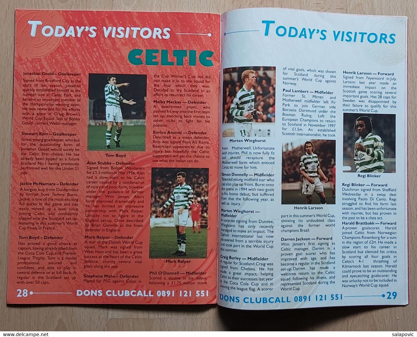 Aberdeen vs Celtic 16.8. 1998 Scotland football match program