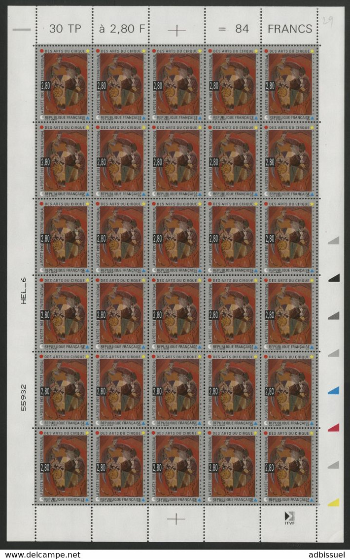 N° 2833 Feuille De 30 Exemplaires 2,80 Fr Neufs ** (MNH) Centre National Des Arts Du Cirque Vendue à La Valeur Faciale - Feuilles Complètes