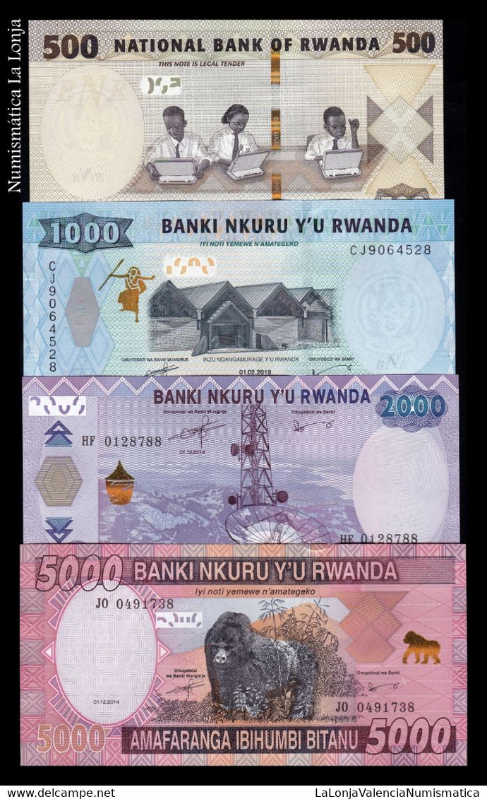 Ruanda Rwanda Set 4 Banknotes 500 1000 2000 5000 Francs 2014-2019 Pick 39b-42 SC UNC - Rwanda