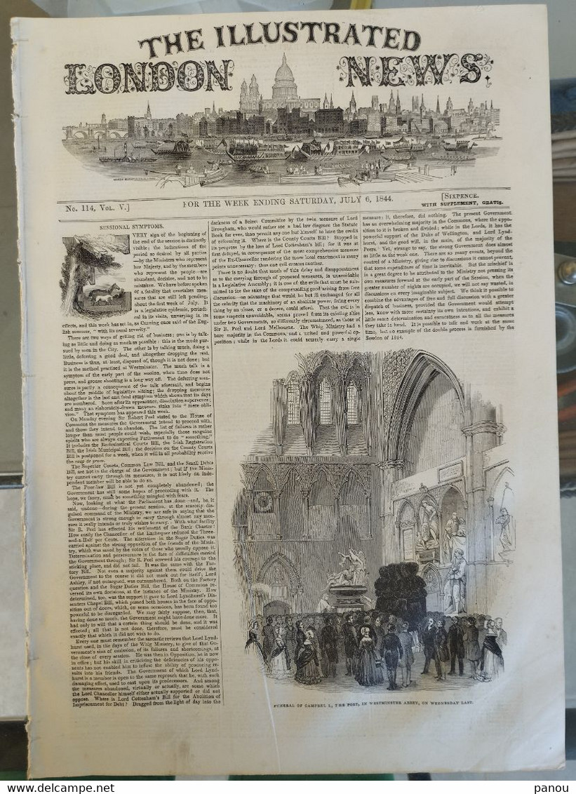 THE ILLUSTRATED LONDON NEWS 114, JULY 6, 1844. CAMPBEL. MOROCCO MAROC. BUCKINGHAM PALACE. OVERLAND INDIAN MAIL - Altri & Non Classificati