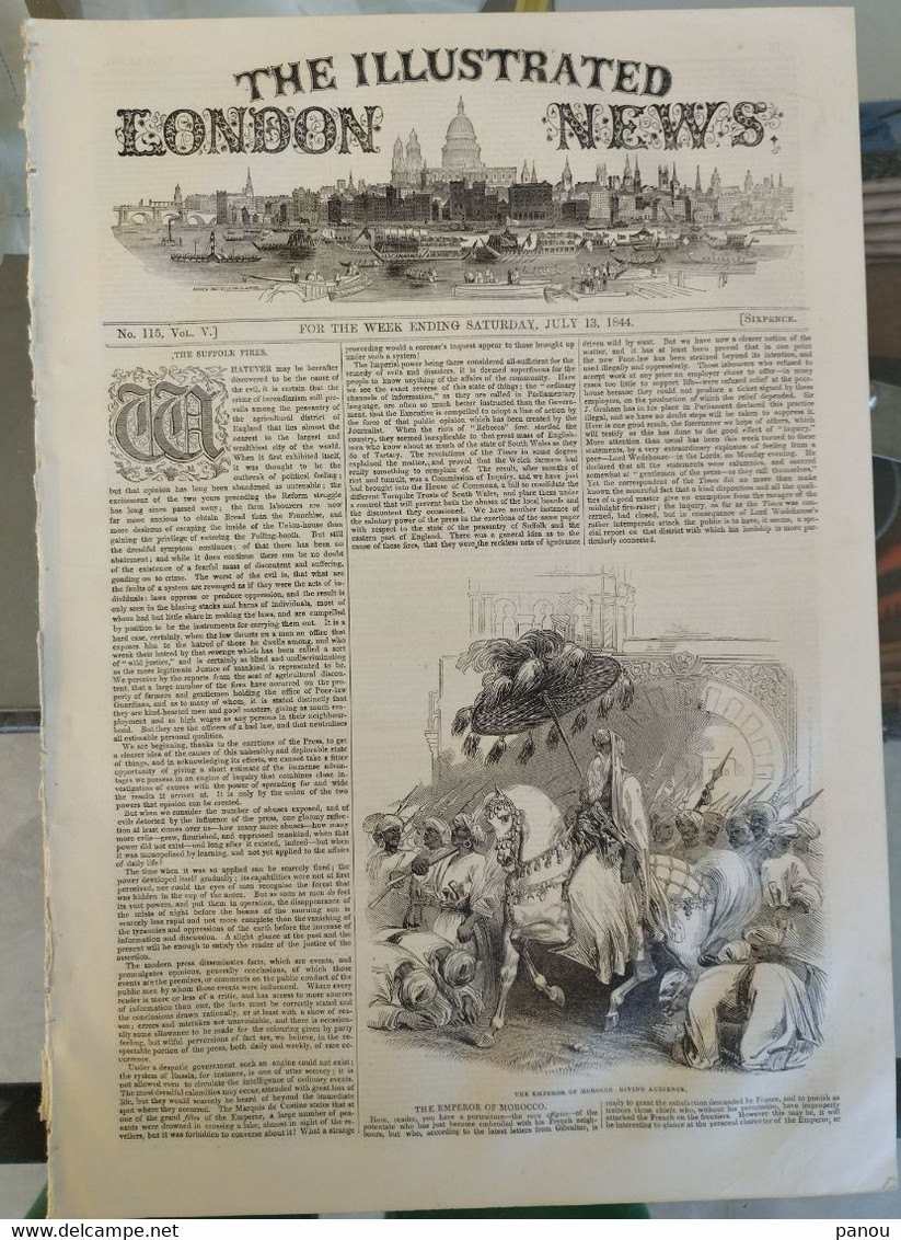 THE ILLUSTRATED LONDON NEWS 115, JULY 13, 1844. EMPEROR OF MOROCCO MAROC. THAMES - Altri & Non Classificati