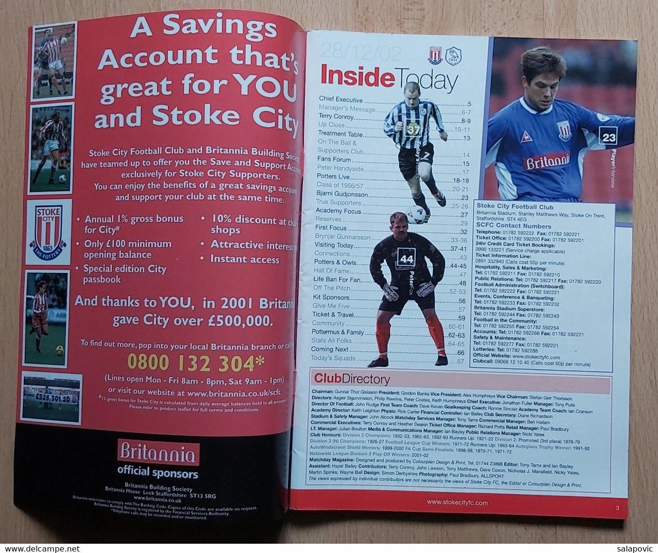 Stoke City Vs Sheffield Wednesday 28. December 2002  Football Match Program - Livres