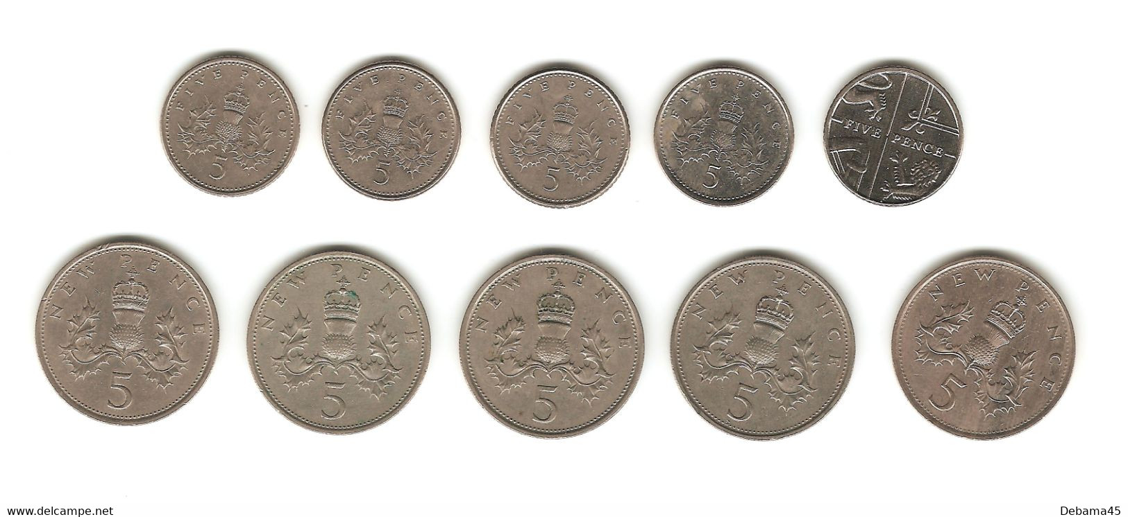 280/ Grande-Bretagne : 10 X 5 Pence (toutes Différentes) - 5 Pence & 5 New Pence