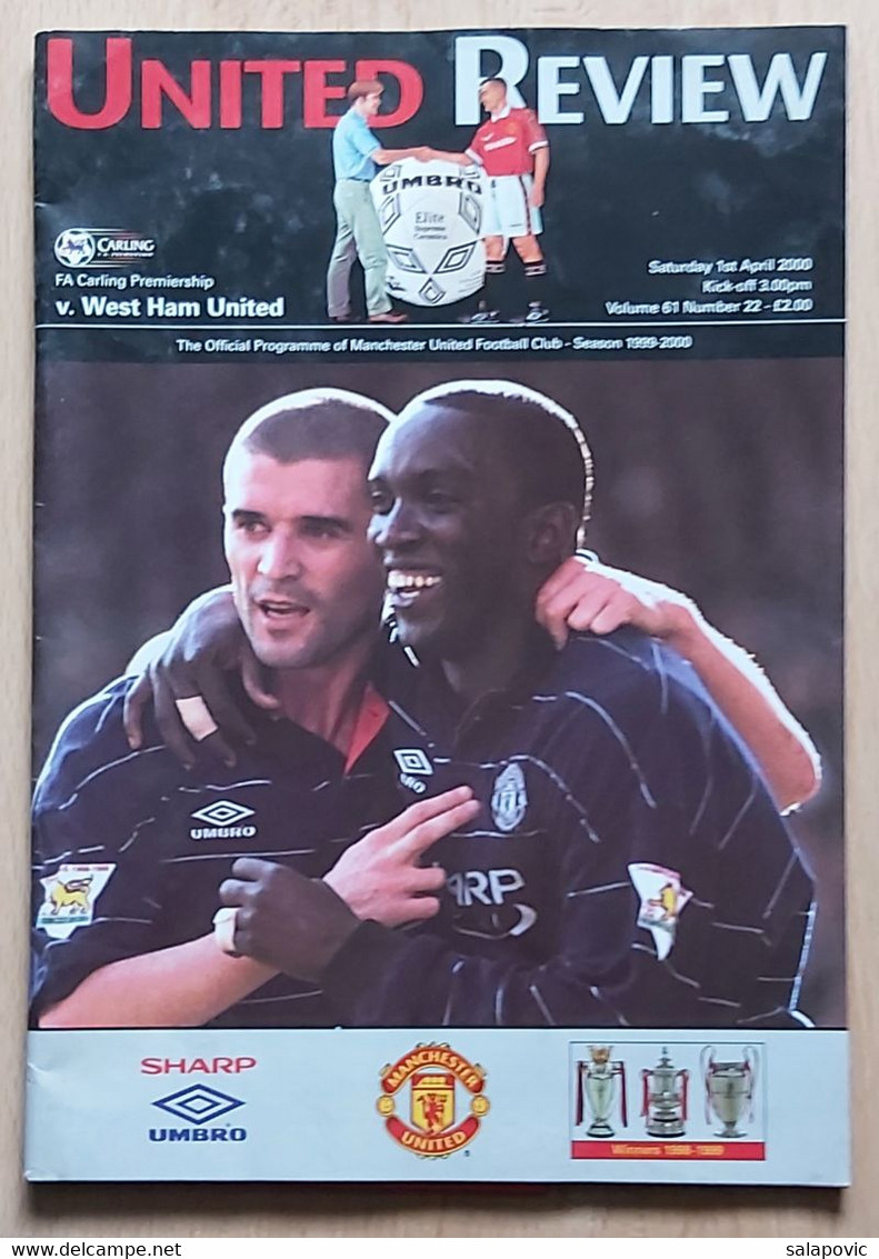 Manchester United Vs West Ham United 1. April 2000  Football Match Program - Books