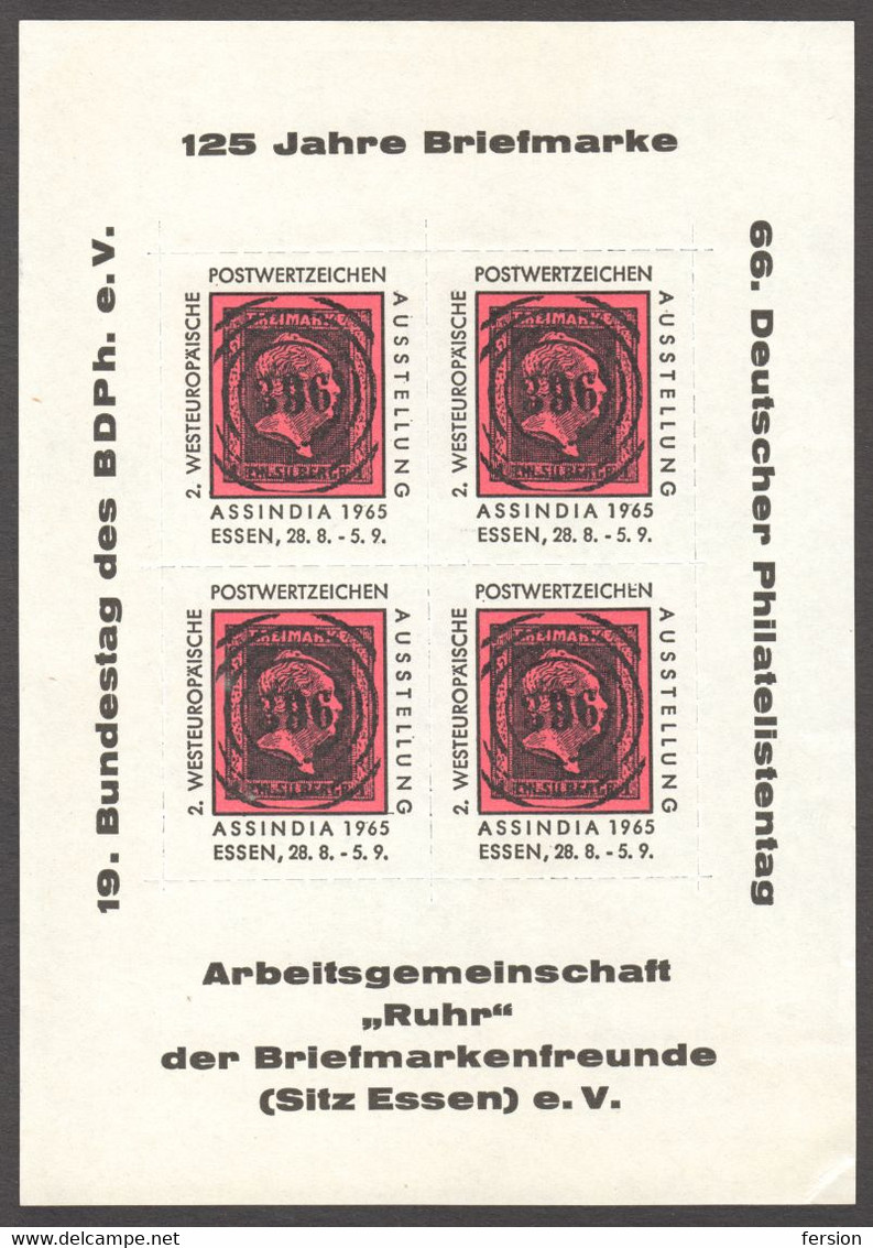 Stamp On Stamp Friedrich Wilhelm IV PRUSSIA Philatelist Exhibition Memorial Sheet GERMANY1965 ASSINDIA Essen - Bibliografie