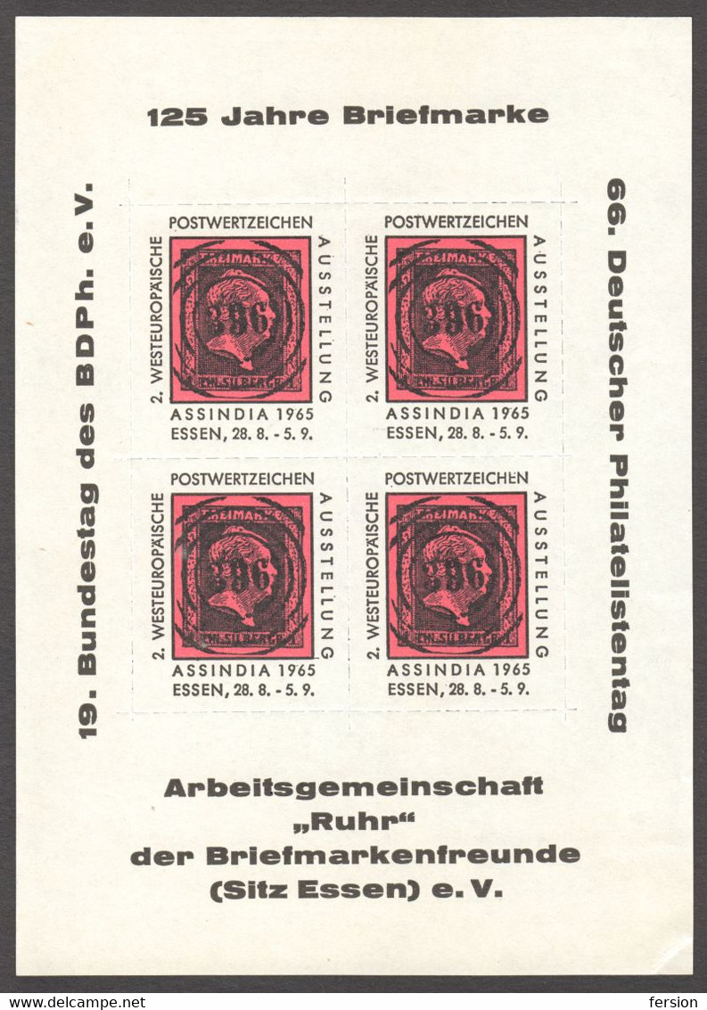 Stamp On Stamp Friedrich Wilhelm IV PRUSSIA Philatelist Exhibition Memorial Sheet GERMANY1965 ASSINDIA Essen - Bibliografías