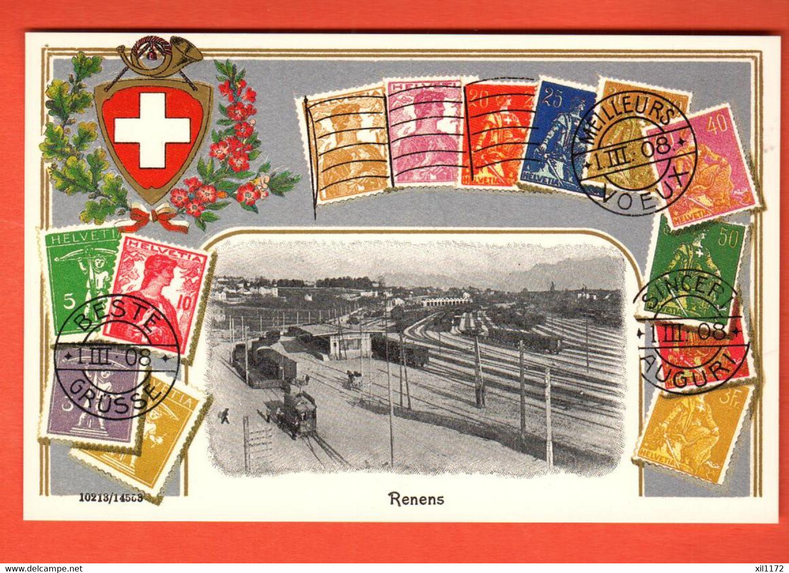 NAGR-18  Gare De Renens  Carte Fantaisie Avec Facsimilé De Timbres Reproduction EXPHILA 1983 - Renens