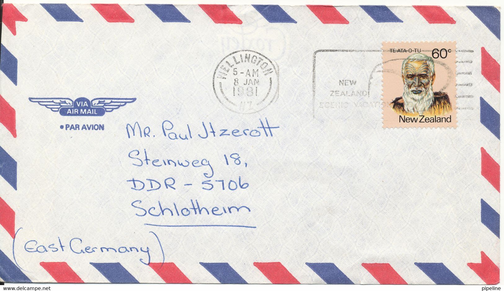 New Zealand Air Mail Cover Sent To Germany DDR Wellington 8-1-1981 Single Franked - Luchtpost