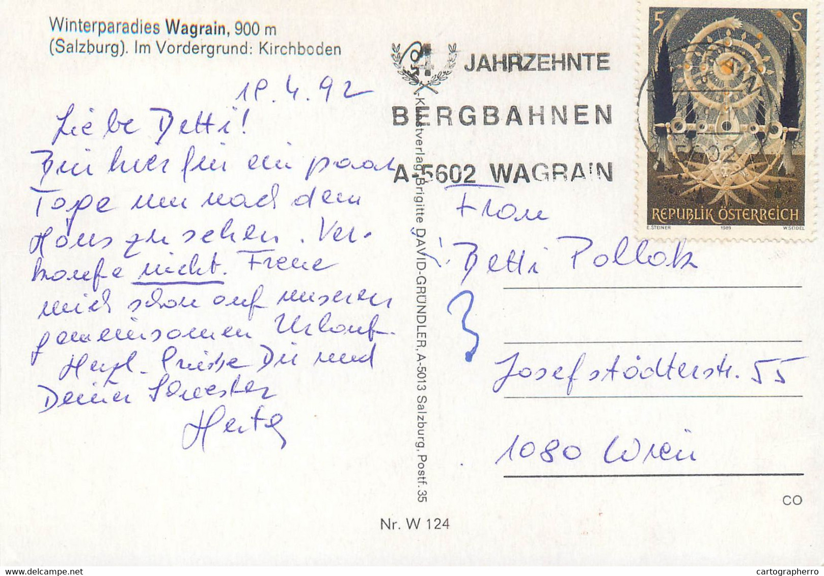 Austria Postcard Wagrain Winterparadies Salzburg 1992 - Wagrain