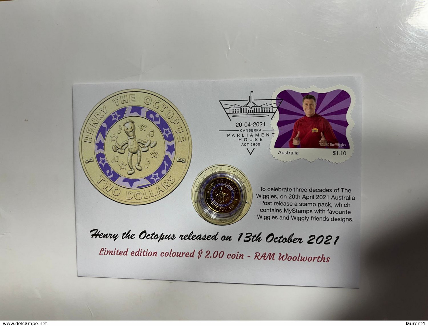 (2 M 47) Australia - $ 2.00 WIGGLES Henry The Octopus Coin On Cover With WIGGLE Stamp (p/m 20-4-2021) - Dollar