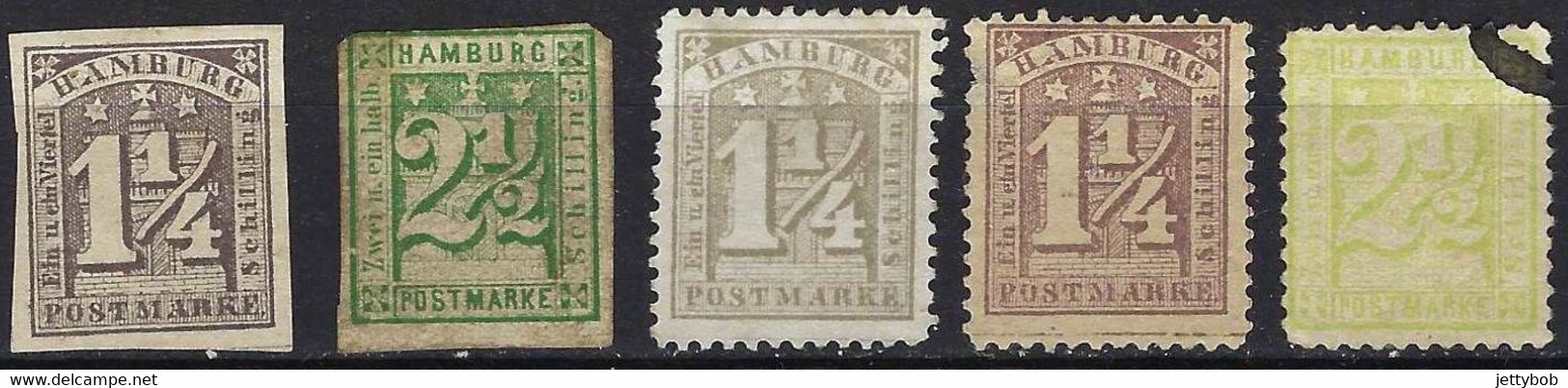 HAMBURG Private Reprints Of 1864 Issue 2 Values Imperf, 3 Values Perf 11.5 No Wmk - Hamburg