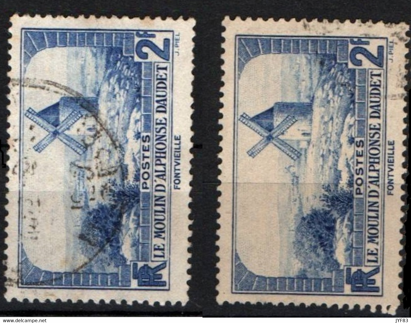 LE MOULIN D'ALPHONSE DAUDET FONTVIEILLE Oblitérés YT 311 1936 Variété De Couleur Outremer - Bleu Gris - Used Stamps