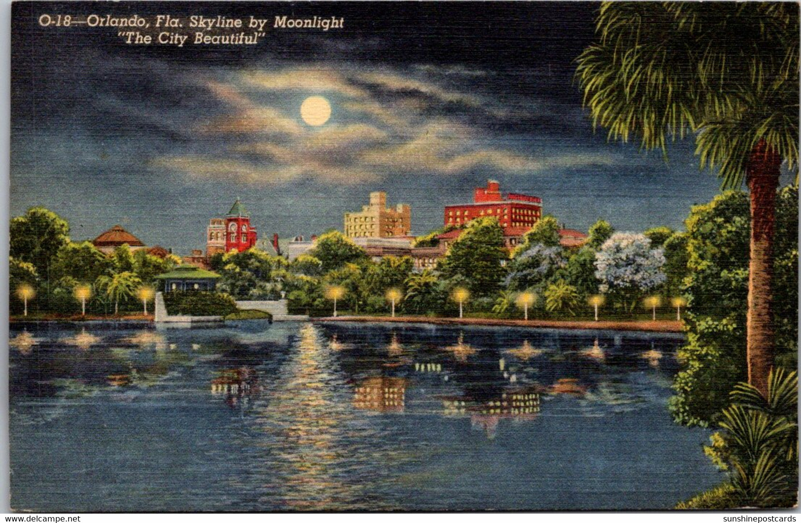 Florida Orlando Skyline By Moonlight Curteich - Orlando