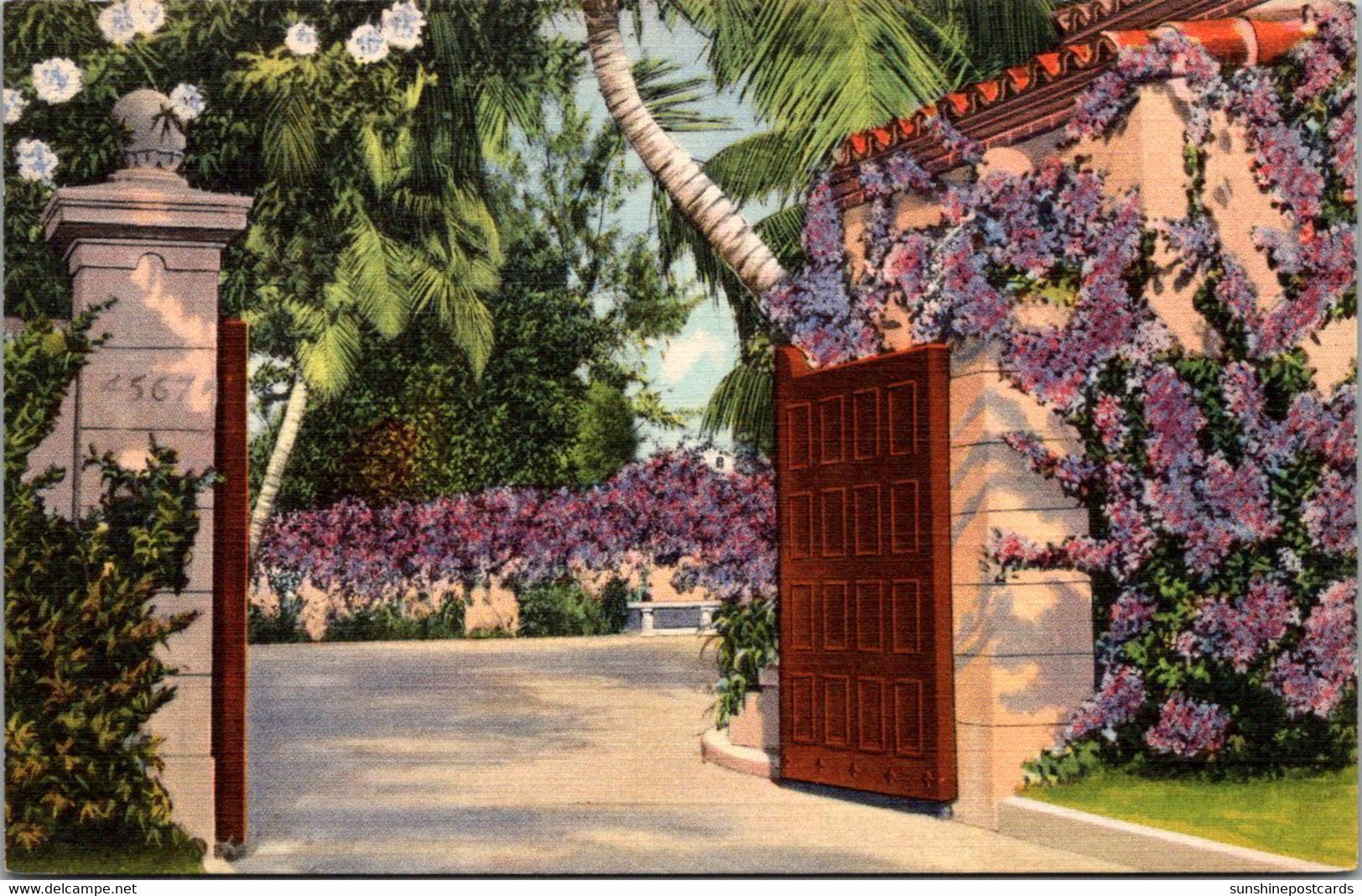 Florida West Palm Beach Entrance To A Beautiful Estate 1935 Curteich - West Palm Beach