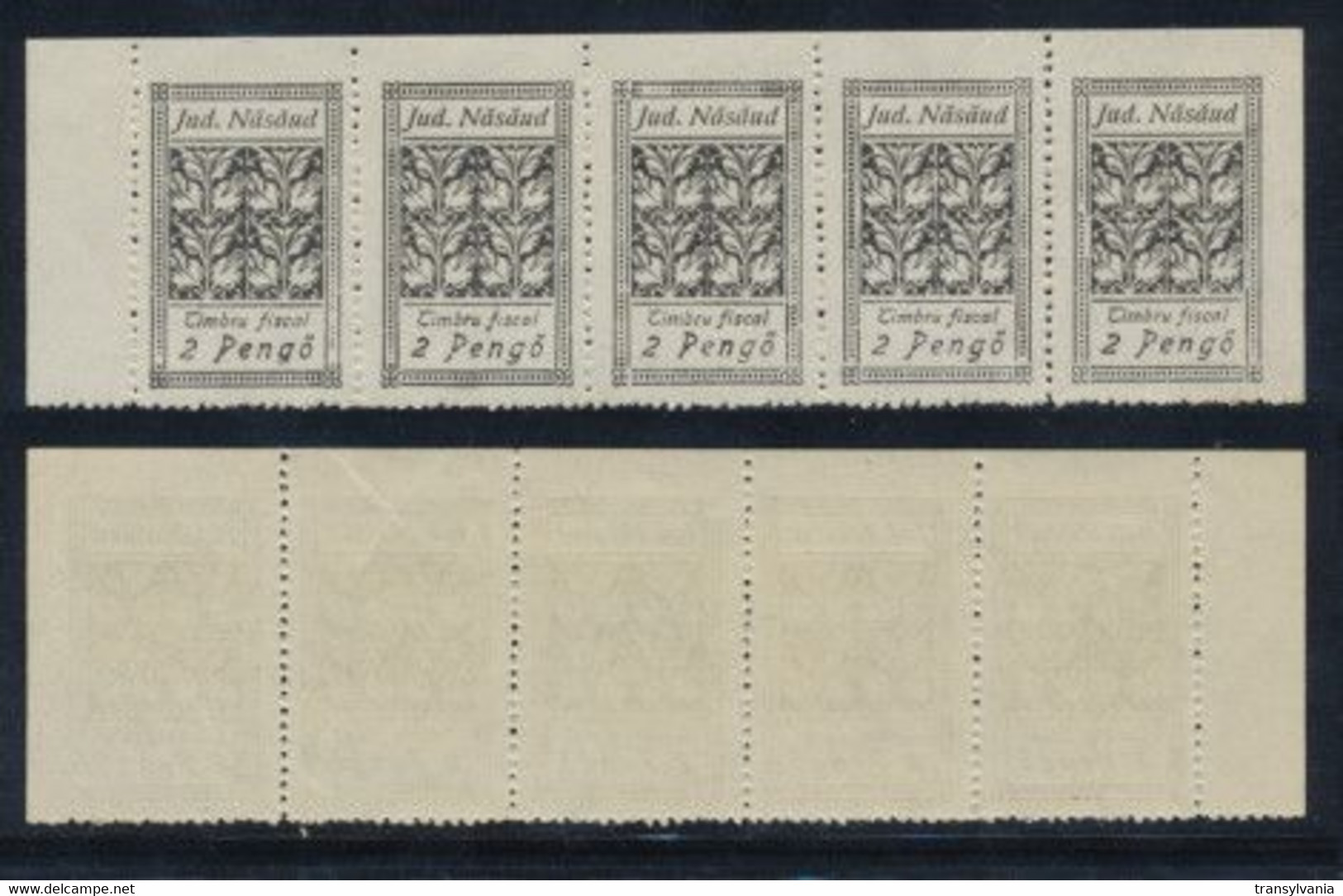 Romania Northern Transylvania 1945 Nasaud Local Revenue 2 Pengo MNH Stamps In Horizontal Strip Of 5. RR! - Revenue Stamps