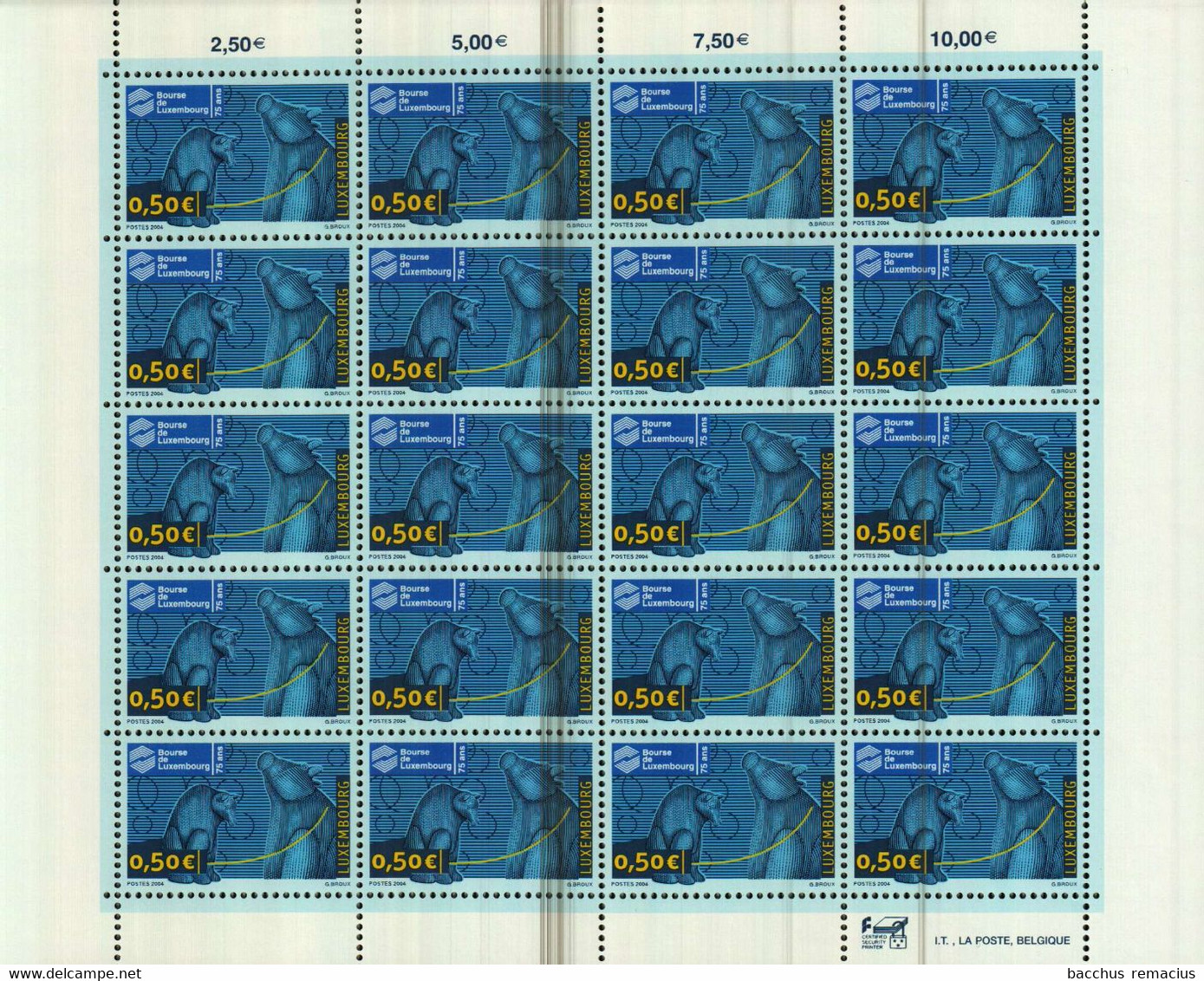 LUXEMBOURG Feuille De 20 Timbres à 0,50 Euro 75. Anniversaire Bourse De Luxembourg 2004 - Full Sheets