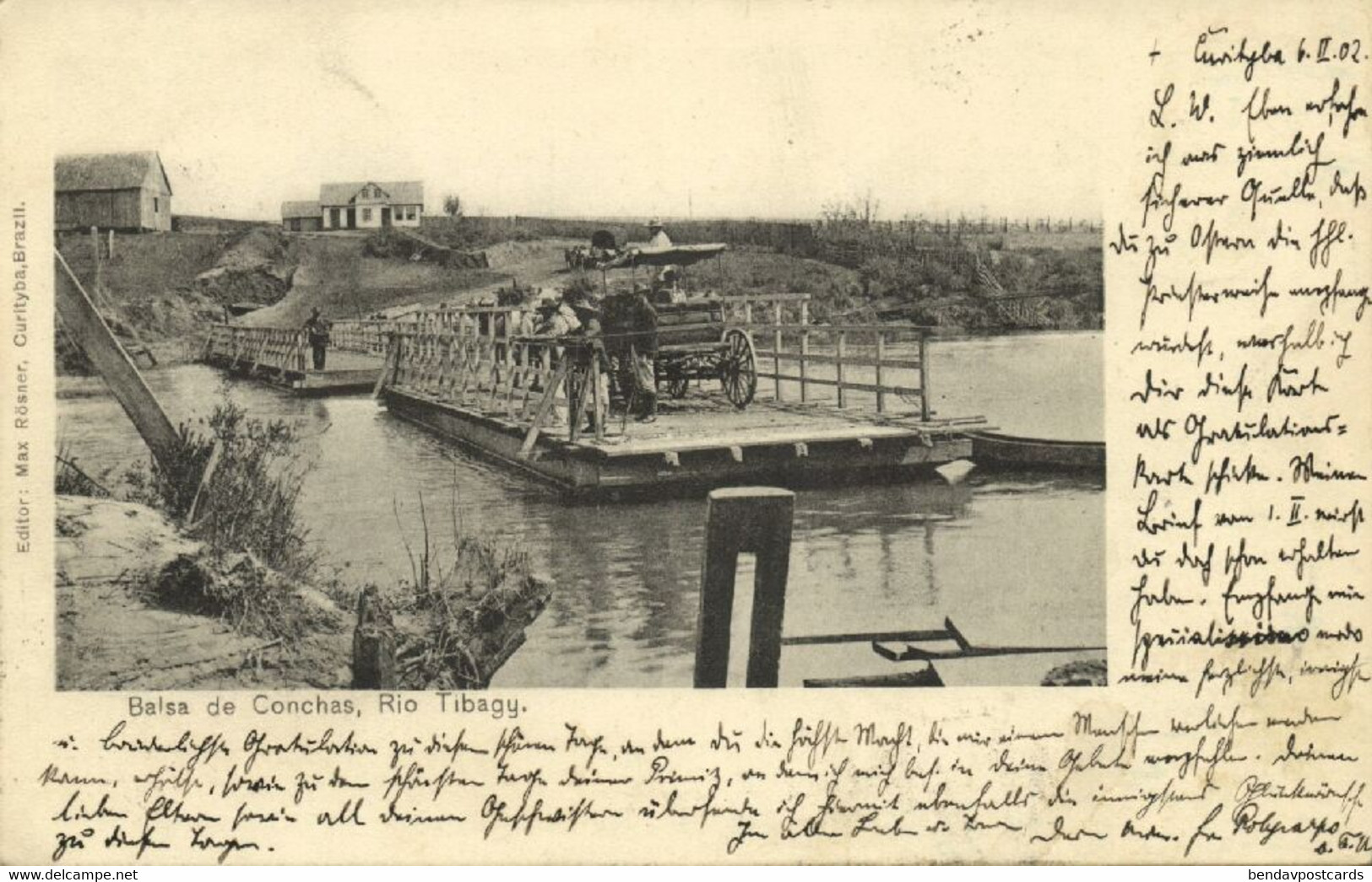 Brazil, CURITYBA, Balsa De Conchas, Ferry, Rio Tibagy (1902) Max Rösner Postcard - Curitiba