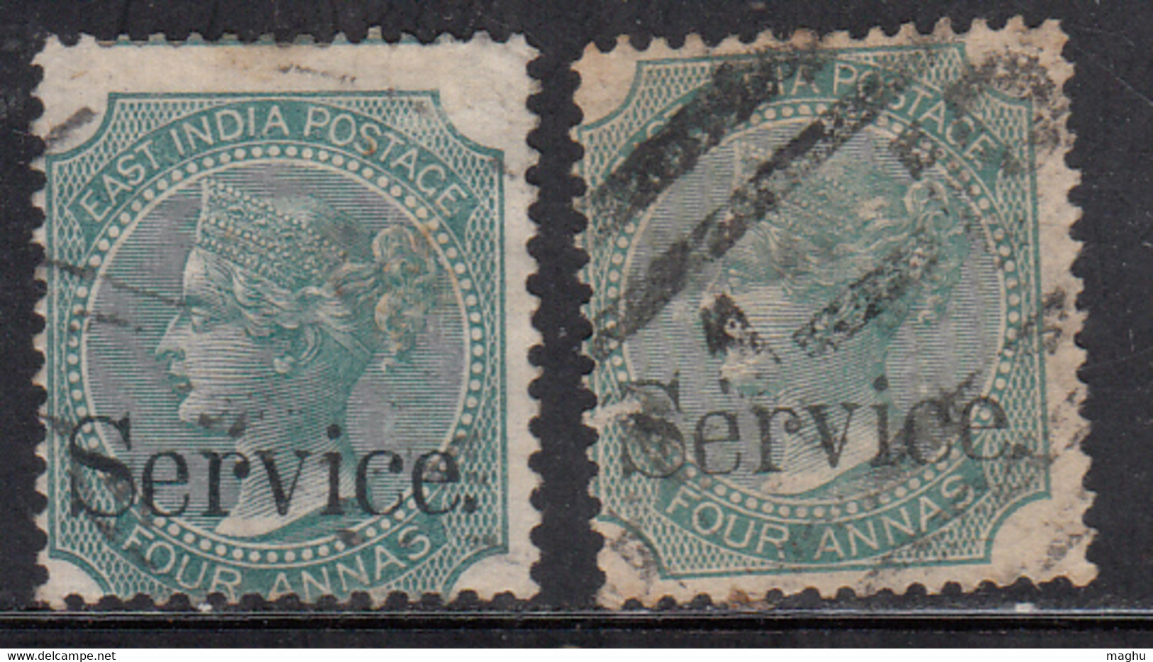 British East India Used Service, 1867, Four Annas Shades, Official - 1854 East India Company Administration