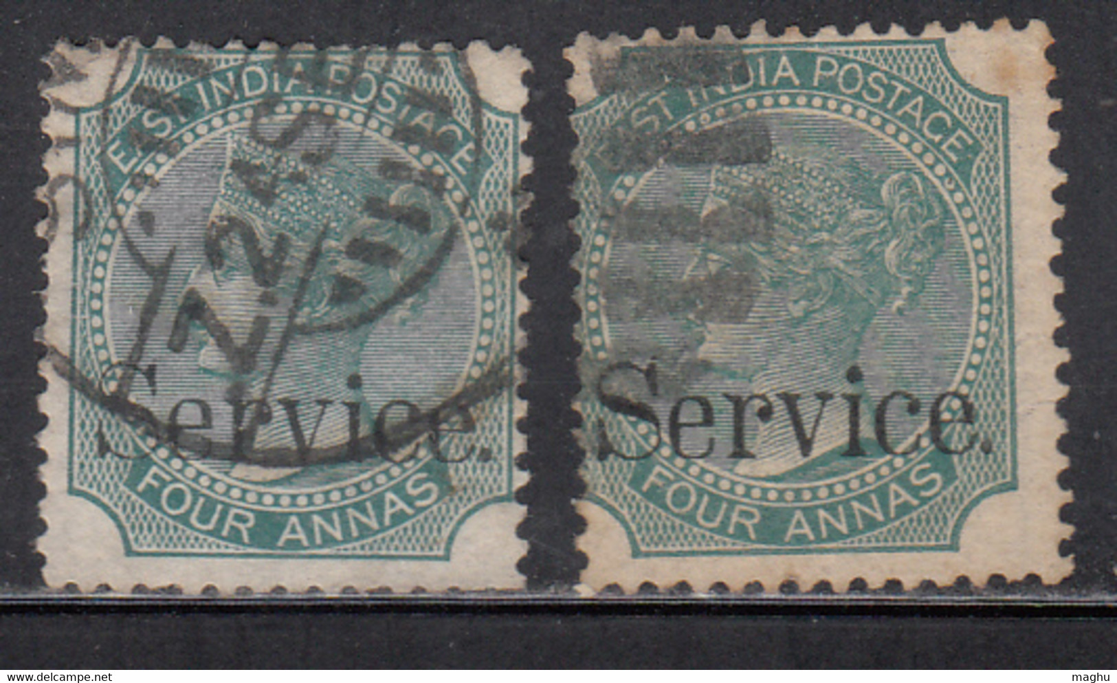 British East India Used Service, 1867, Four Annas Shades, Official - 1854 Britse Indische Compagnie