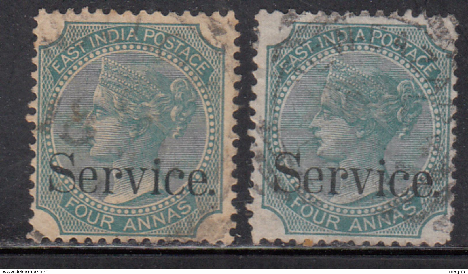 British East India Used Service, 1867, Four Annas Shades, Official - 1854 East India Company Administration