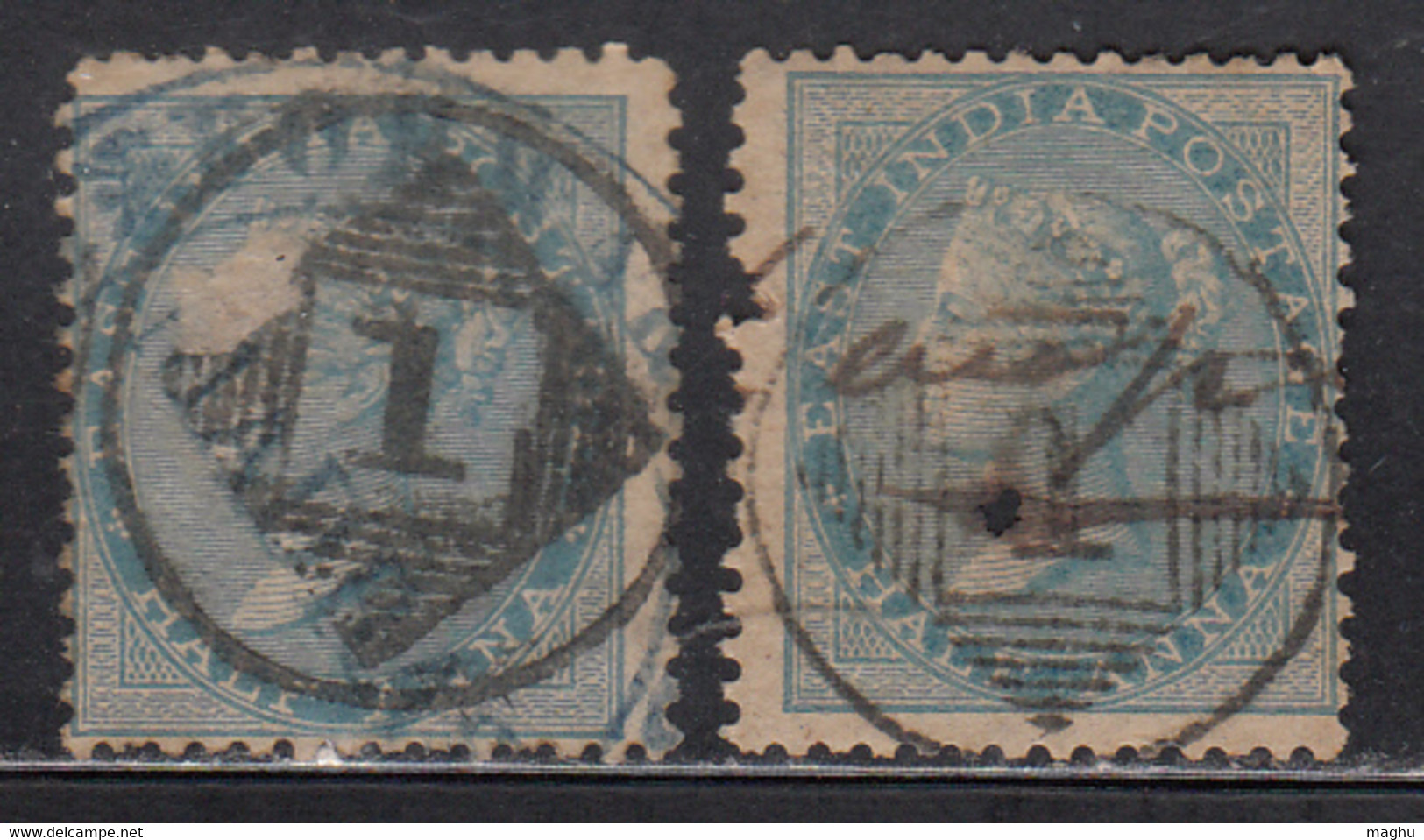 '1' Madras X 2 Diff. Varity Madras Circle/ Cooper / Renouf Type 9, British East India Used, Early Indian Cancellations - 1854 East India Company Administration