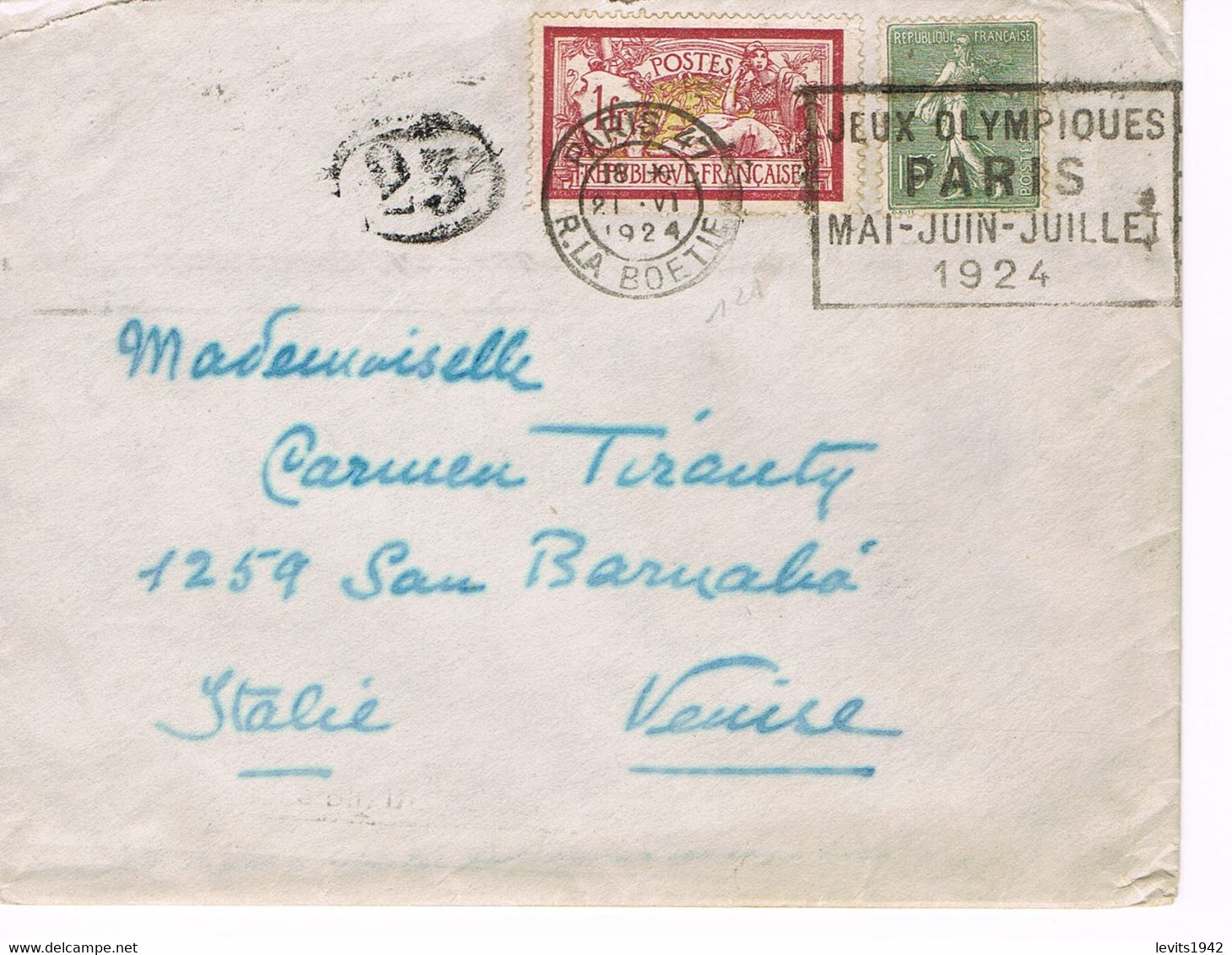MARQUE POSTALE -  JEUX OLYMPIQUES 1924 - RUE LA BOETIE - 21-06-1924 - AFFRANCHISSEMENT 1,15 Cts - - Sommer 1924: Paris