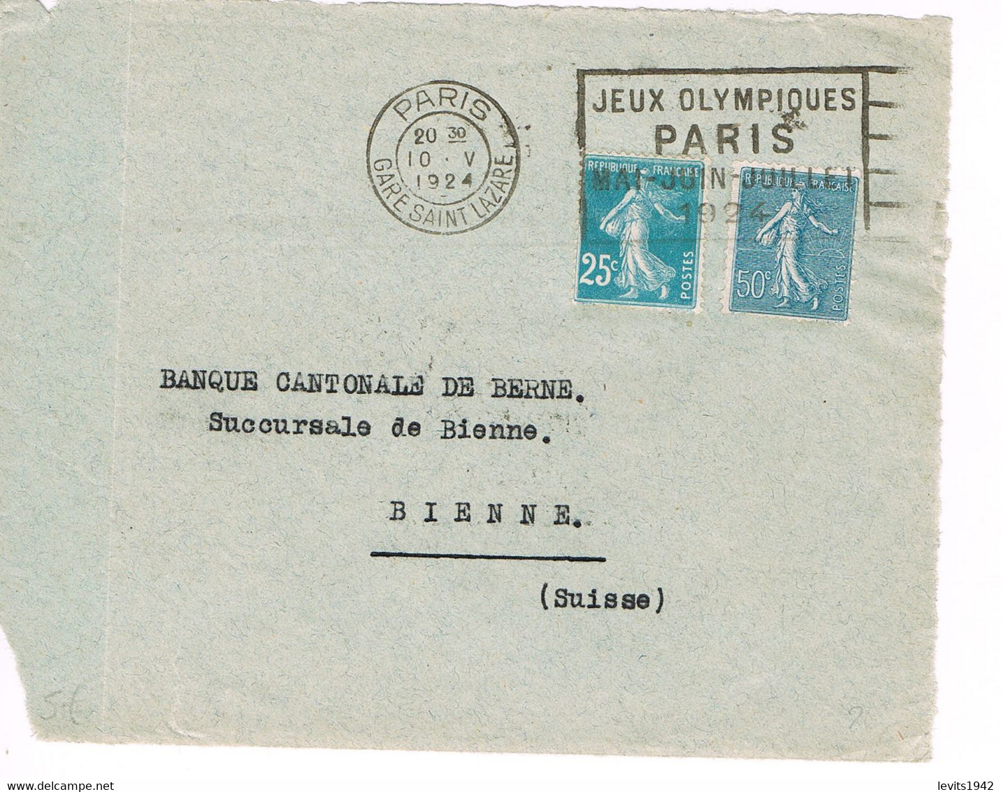 MARQUE POSTALE -  JEUX OLYMPIQUES 1924 - GARE ST LAZARE - 10-05-1924 - AFFRANCHISSEMENT 75 Cts - - Ete 1924: Paris