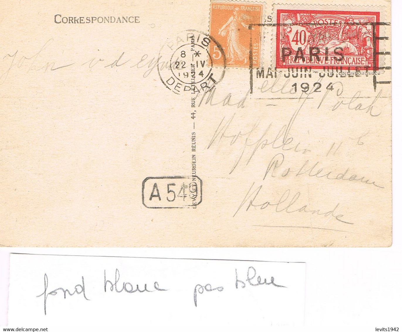 MARQUE POSTALE -  JEUX OLYMPIQUES 1924 - PARIS DEPART - 22-04-1924 - AFFRANCHISSEMENT 45 Cts - - Zomer 1924: Parijs