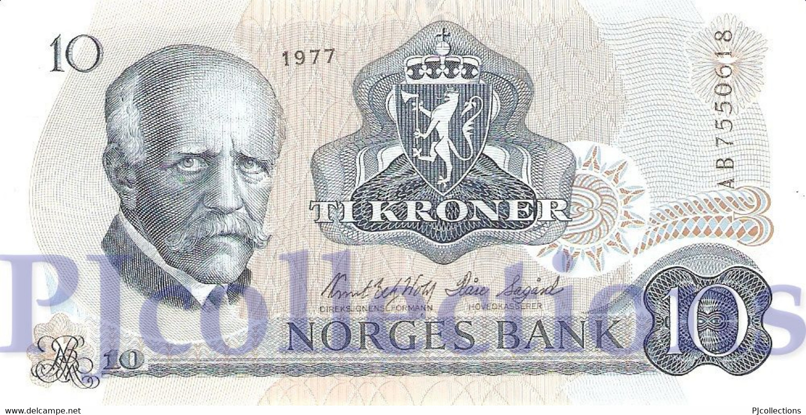 NORWAY 10 KRONER 1977 PICK 36c AUNC - Norvège