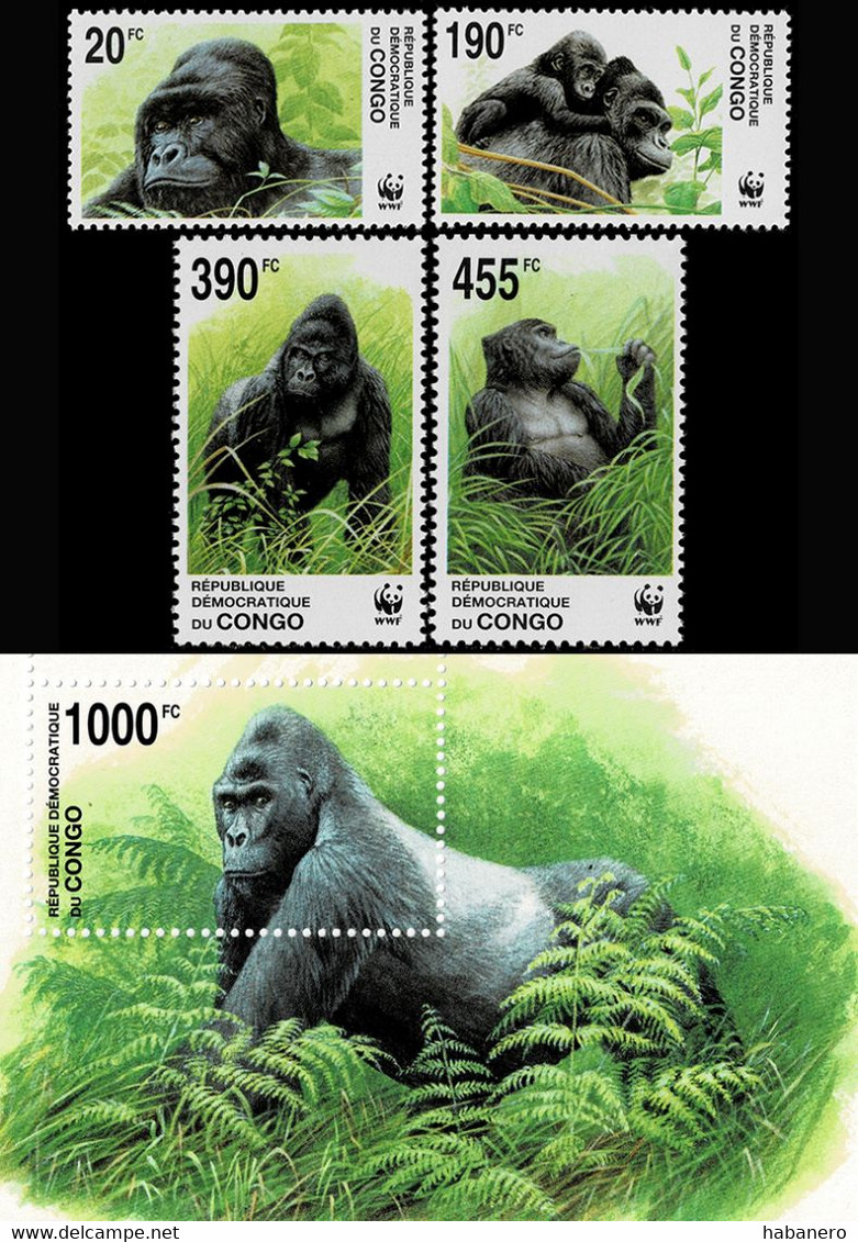 CONGO 2002 Mi 1708-1711 + BL 117 WWF  WWF GRAUER'S GORILLA MINT STAMPS ** - Gorilles