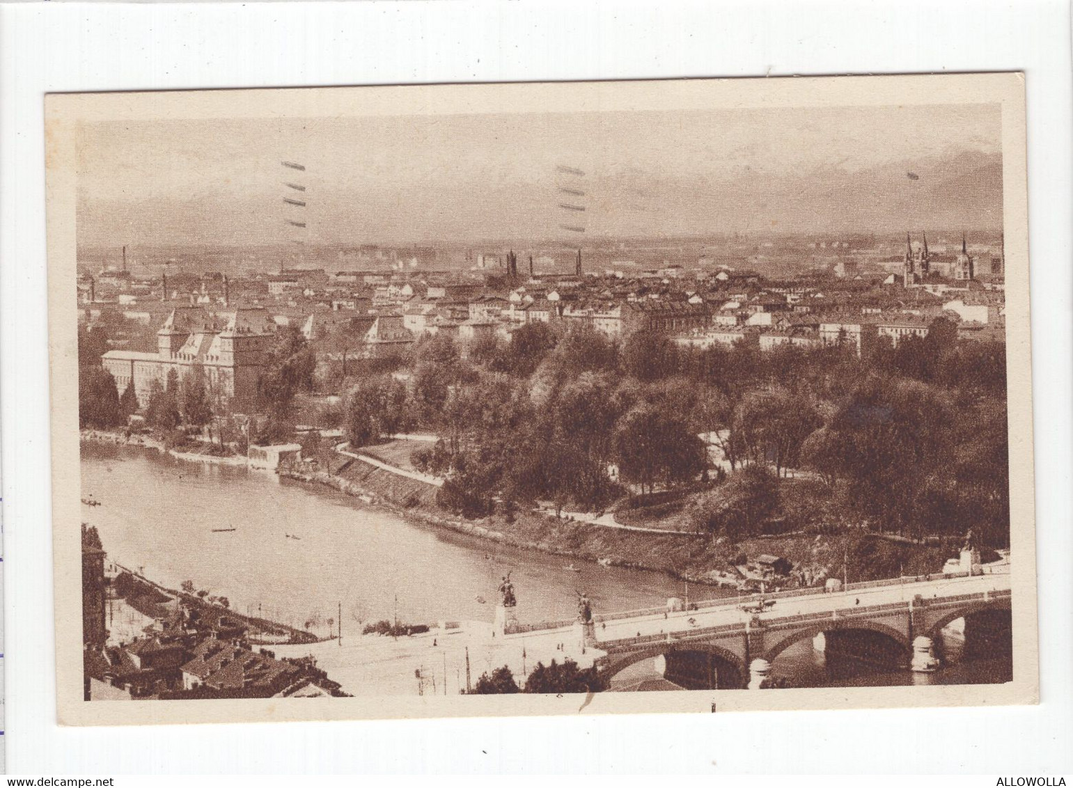 18711 " TORINO-IL PO-PONTE UMBERTO I E PARCO DEL VALENTINO " PANORAMA-VERA FOTO-CART. POST. SPED.1935 - Ponts