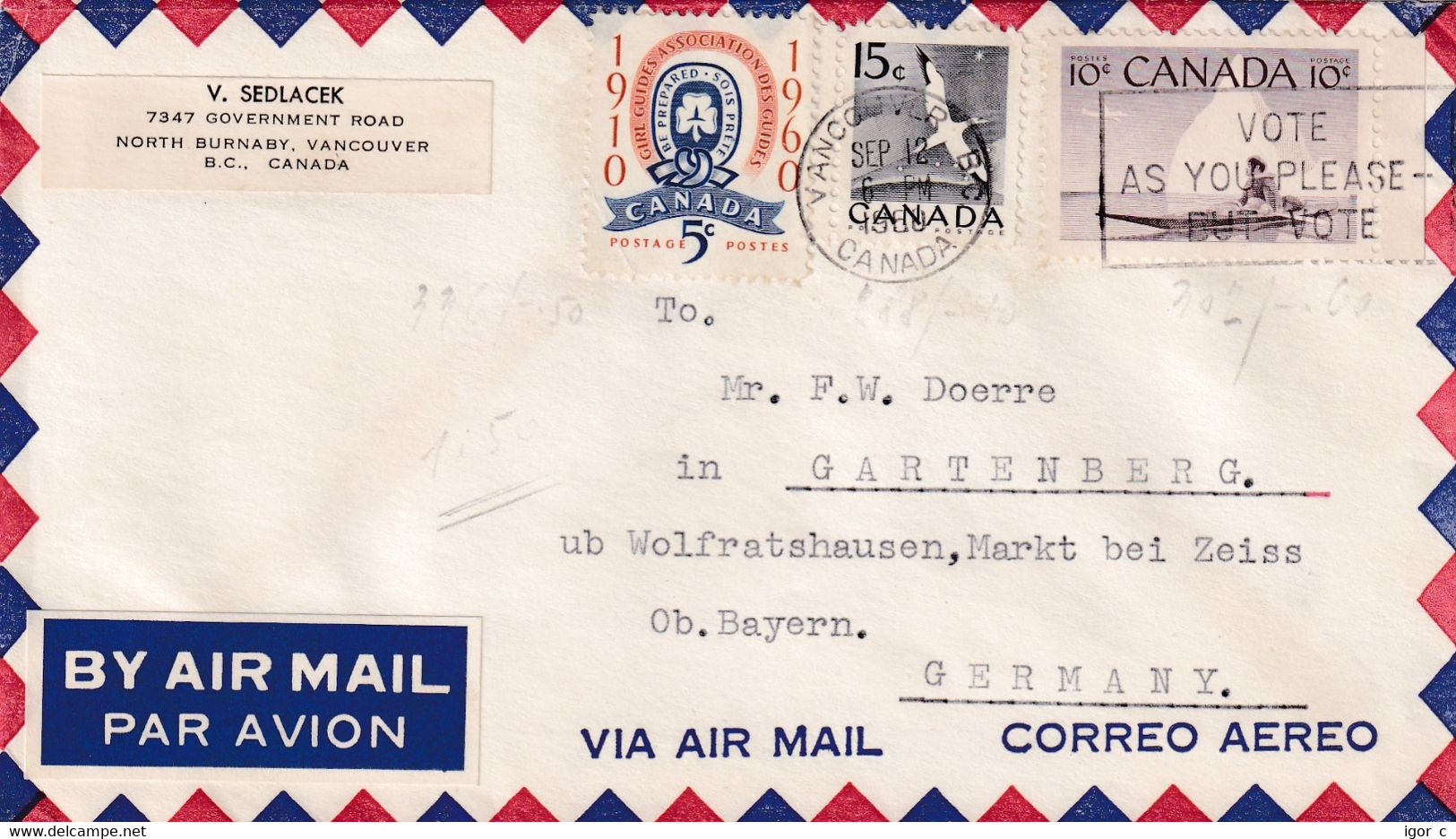 Canada 1960 Air Mail Cover; Scouts Pfadfindrer; Girl Guides Association; Birds; Goose; Boat Ice Rock In The See - Autres & Non Classés