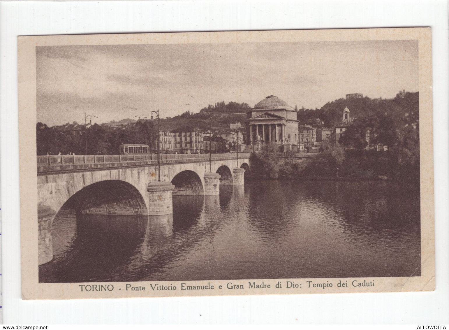 18716 " TORINO-PONTE VITTORIO EMANUELE E GRAN MADRE DI DIO:TEMPIO DEI CADUTI " TRAMWAY-VERA FOTO-CART. POST. SPED.1939 - Pontes