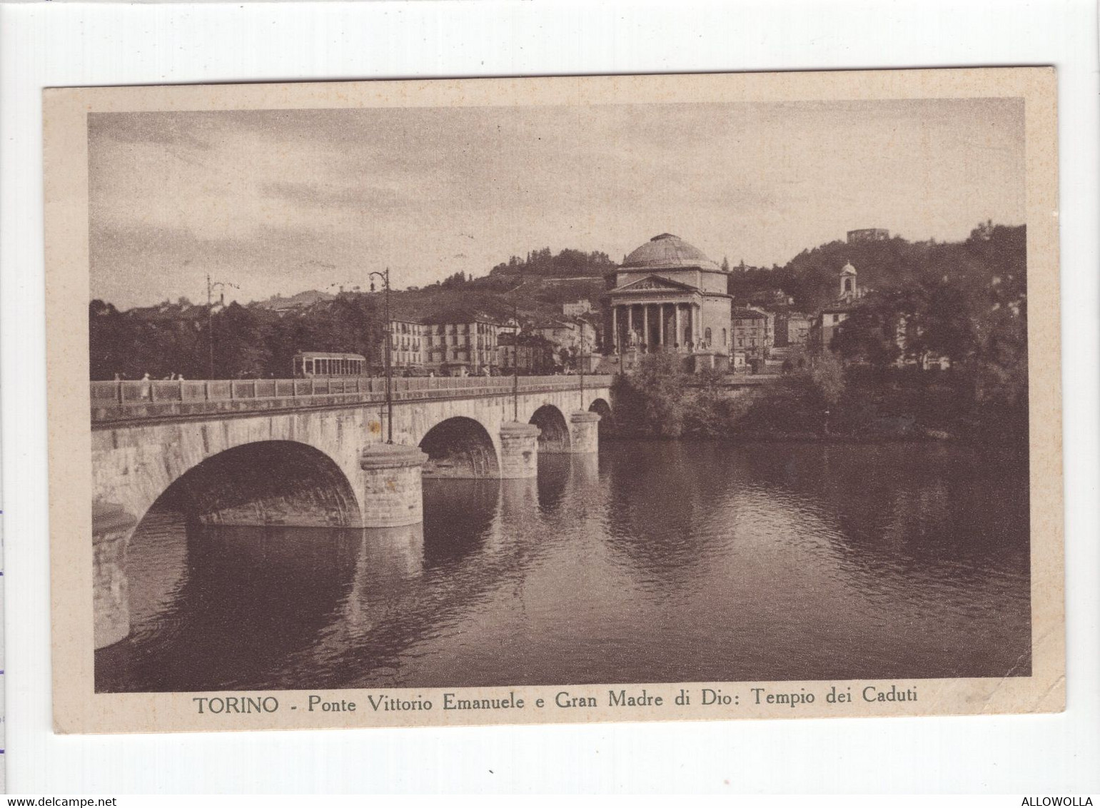 18716 " TORINO-PONTE VITTORIO EMANUELE E GRAN MADRE DI DIO:TEMPIO DEI CADUTI " TRAMWAY-VERA FOTO-CART. POST. SPED.1939 - Ponts