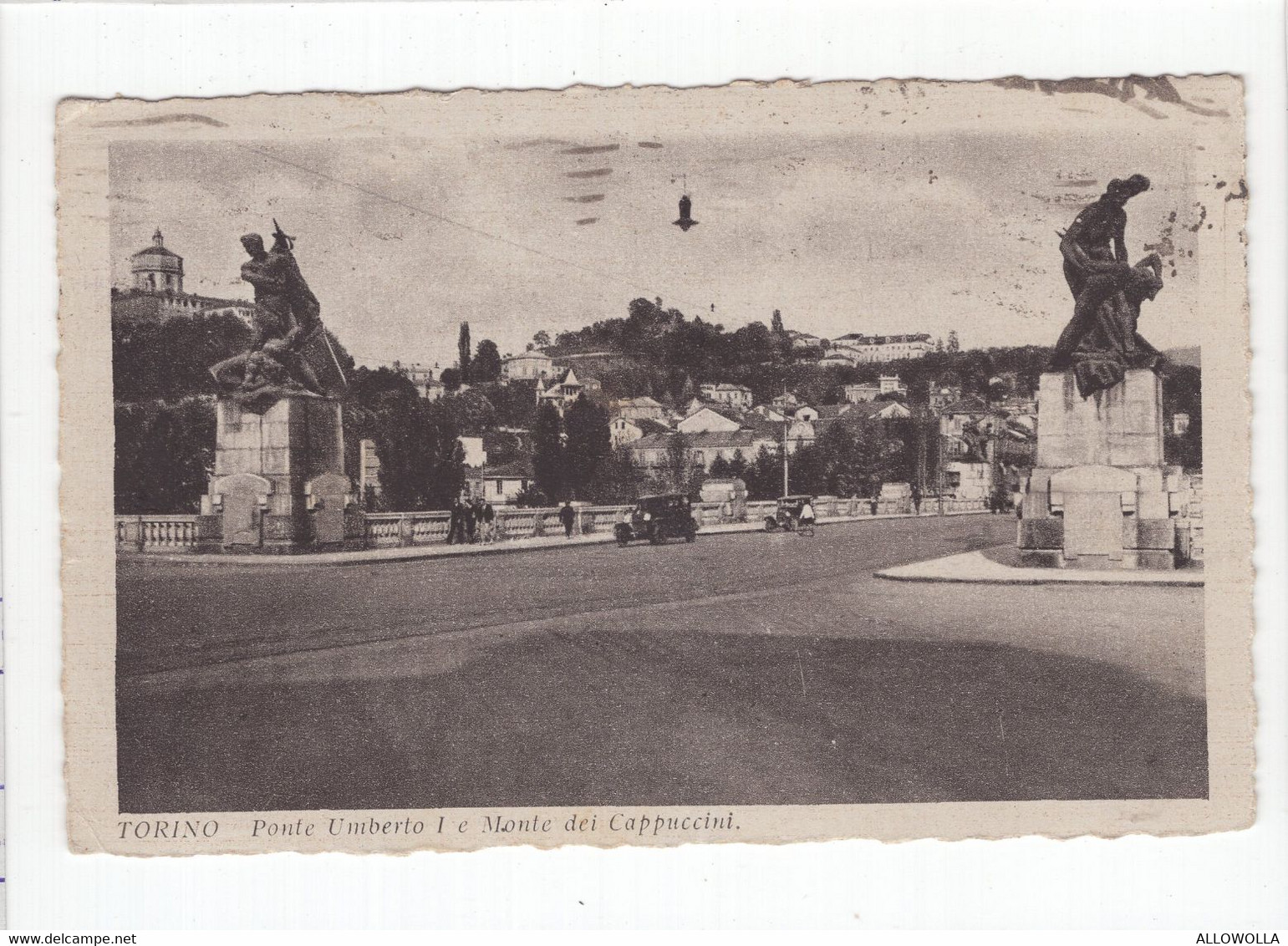 18718 " TORINO-PONTE UMBERTO I E MONTE DEI CAPUCCINI " ANIMATA -AUTO ANNI '30-VERA FOTO-CART. POST. SPED.1933 - Bridges