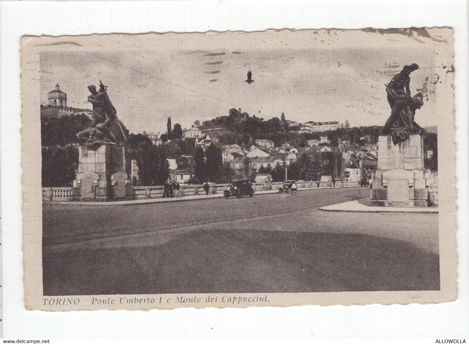 18718 " TORINO-PONTE UMBERTO I E MONTE DEI CAPUCCINI " ANIMATA -AUTO ANNI '30-VERA FOTO-CART. POST. SPED.1933 - Ponts