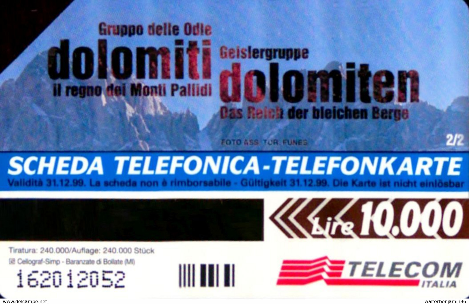 G AA 65 C&C 2729 SCHEDA TELEFONICA USATA DOLOMITI 2/4 VARIANTE PUNTO ROSA - Errori & Varietà