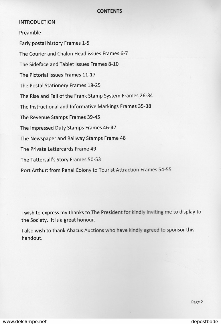 Tasmania RPSL Handout By Dr P. G. E. Reid 31 Oct 2019  47 Pag 186gr - Covers & Documents