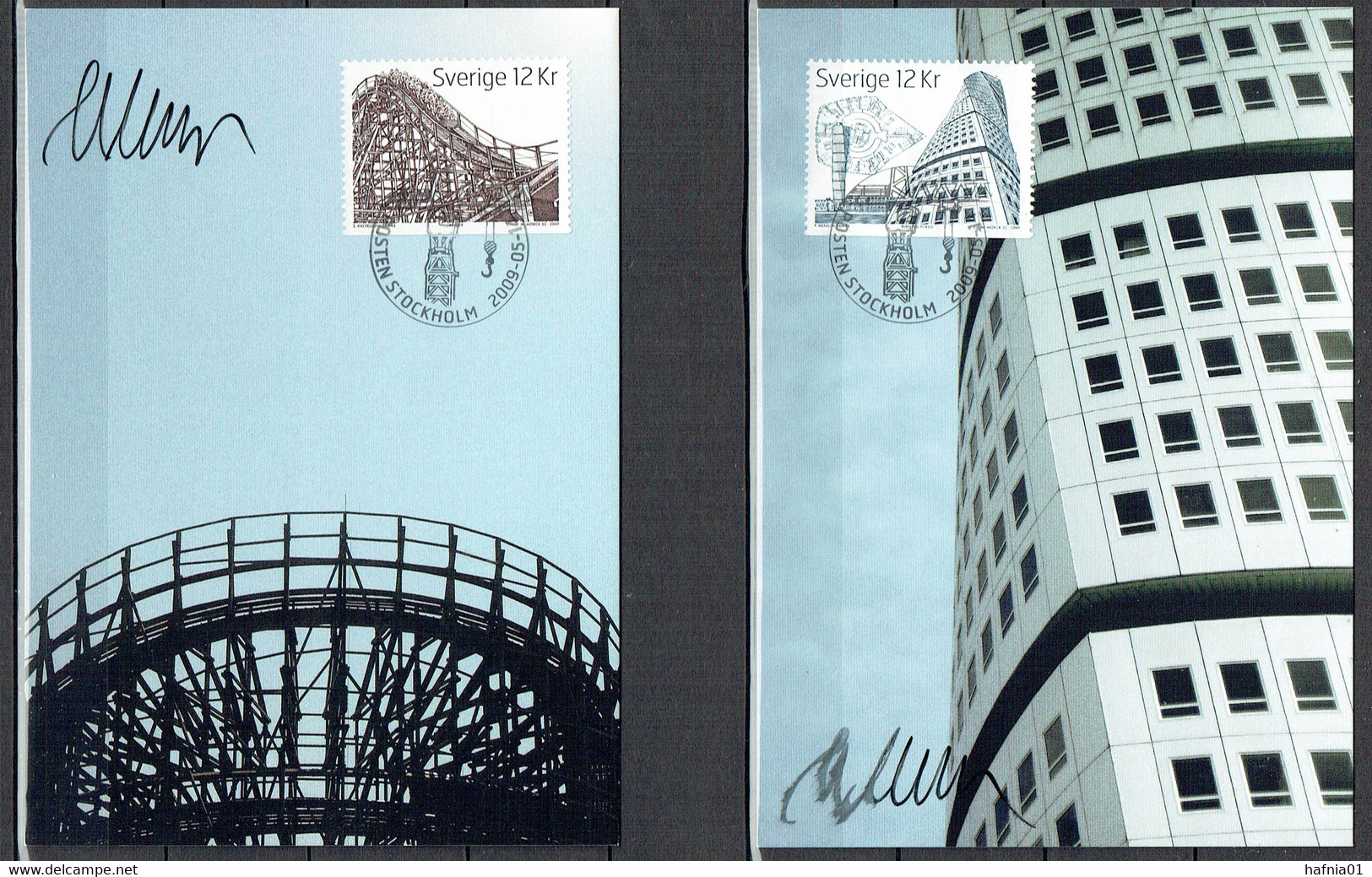 Martin Mörck. Sweden 2009. Tall Buildings. Michel 2.704D, 2705D Maxi Cards. Signed. - Maximumkarten (MC)